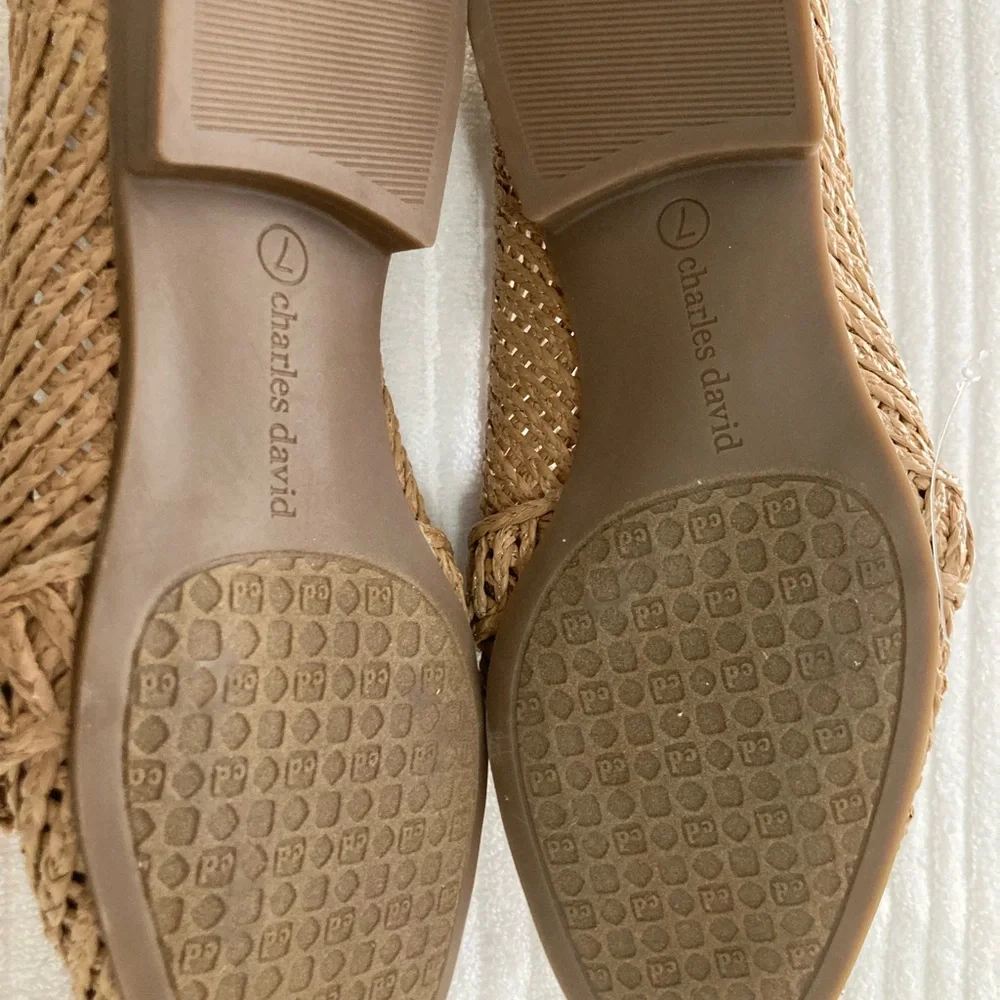 Charles David Tan Woven Flats with Bow Detail